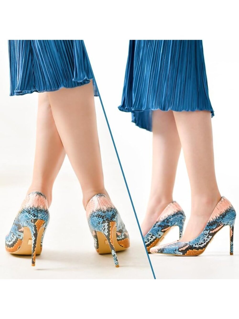 Women's Colorful Snake Print Size 8.5 Classic Pointy Toe Stiletto Heels Pumps - Picture 2 of 8